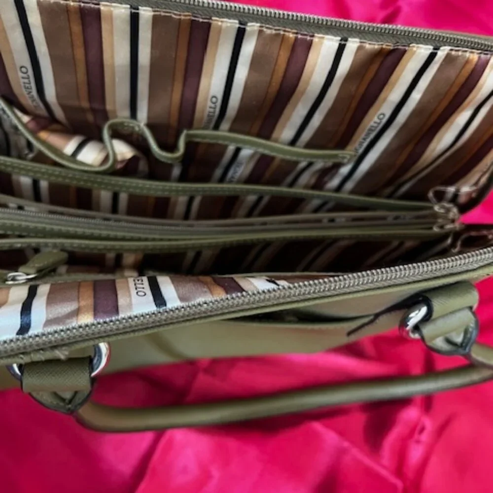 Tignanello green leather satchel Saffiano leather exterior‎ silver-tone hardware